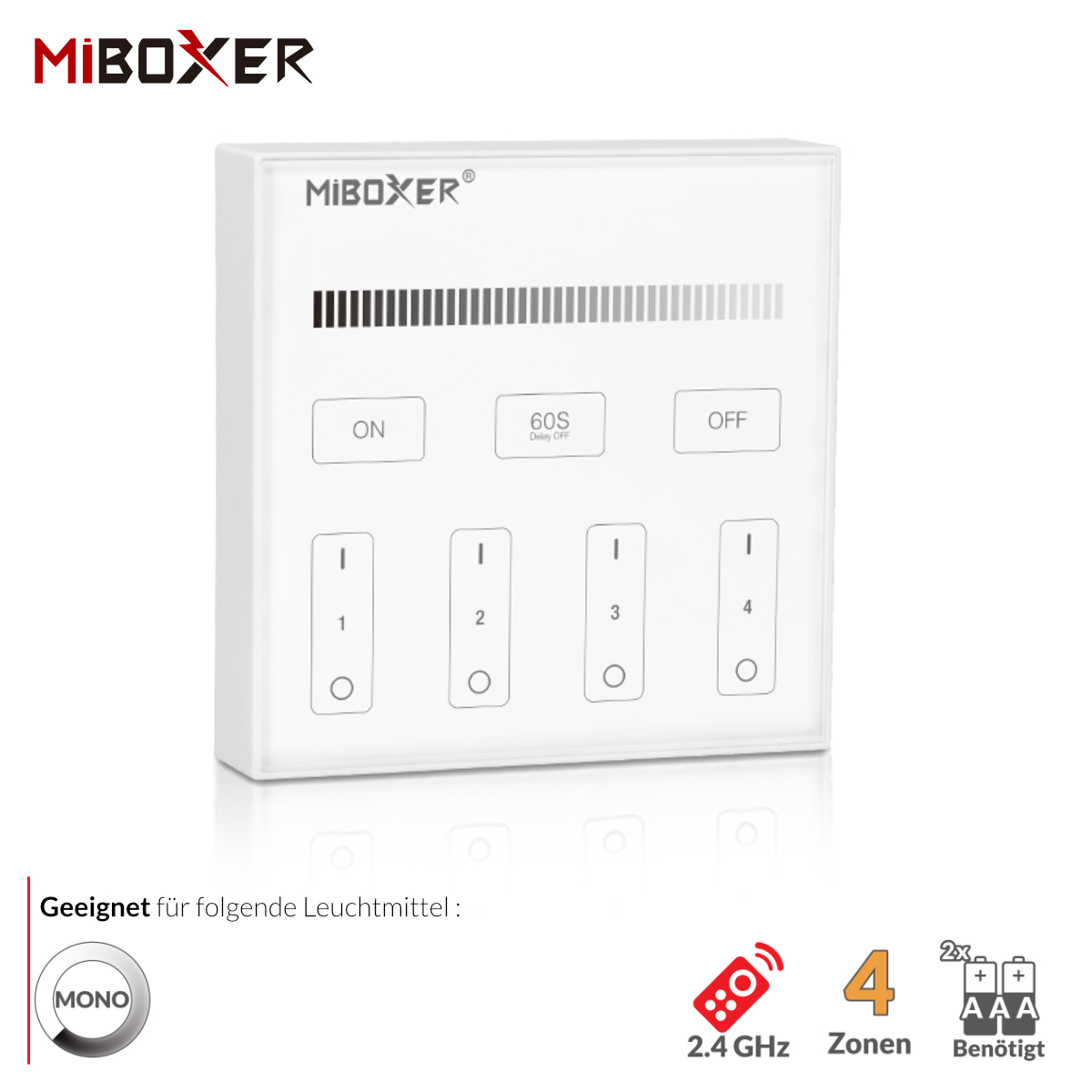 4-Zonen-Panel-Fernbedienung | für einfarbige LED | Weiß | Miboxer | B1