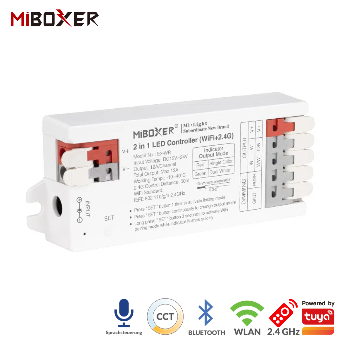 2-in-1 LED-Controller | Einfarbig | CCT | WLAN + 2,4GHz | Miboxer | E2-WR