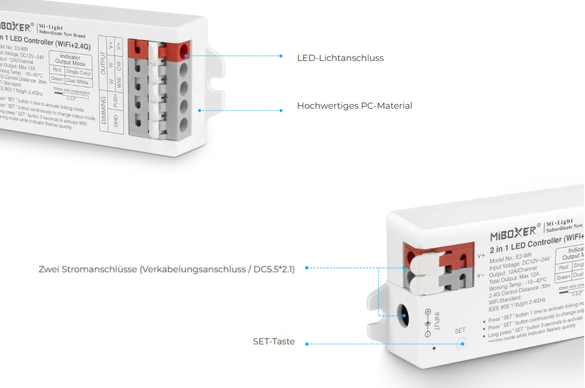 2-in-1 LED-Controller | Einfarbig | CCT | WLAN + 2,4GHz | Miboxer | E2-WR – Bild 7