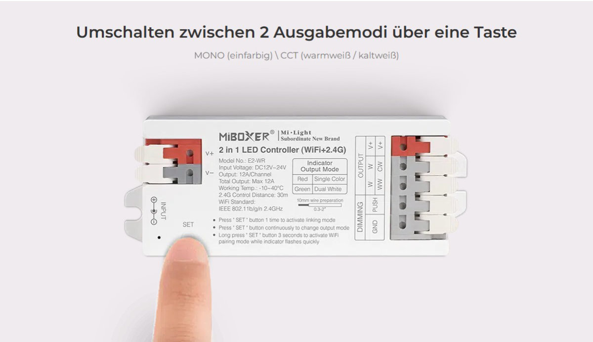 2-in-1 LED-Controller | Einfarbig | CCT | WLAN + 2,4GHz | Miboxer | E2-WR – Bild 6