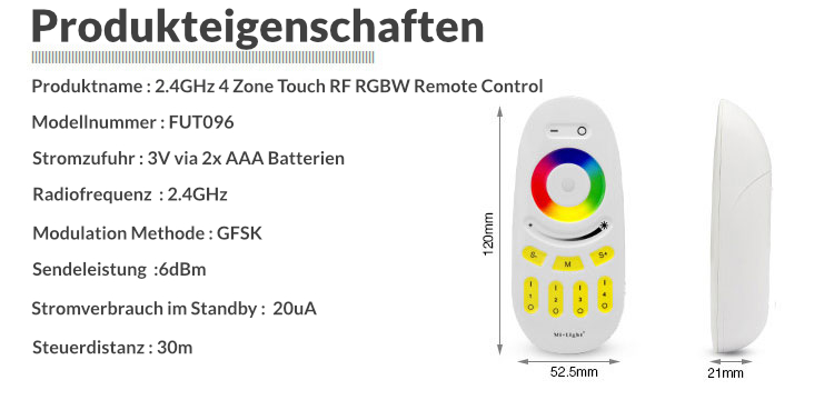4 Zonen Fernbedienung | RGBW | 2,4 GHz | Miboxer | FUT096 – Bild 12