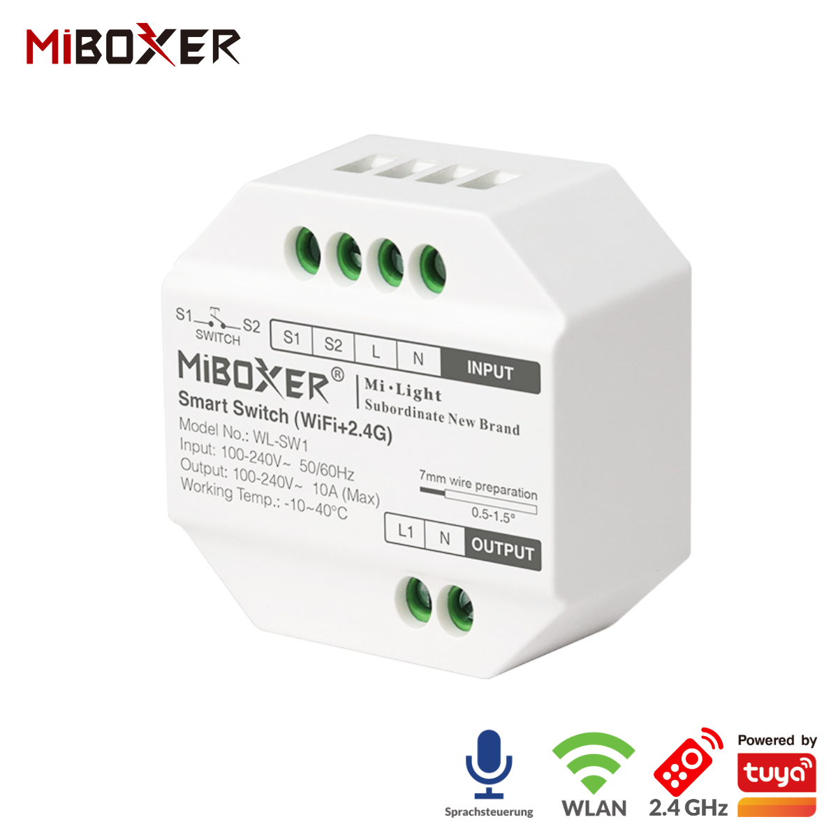 Smart Switch | 10 A | WiFi + 2,4GHz | Miboxer | WL-SW1