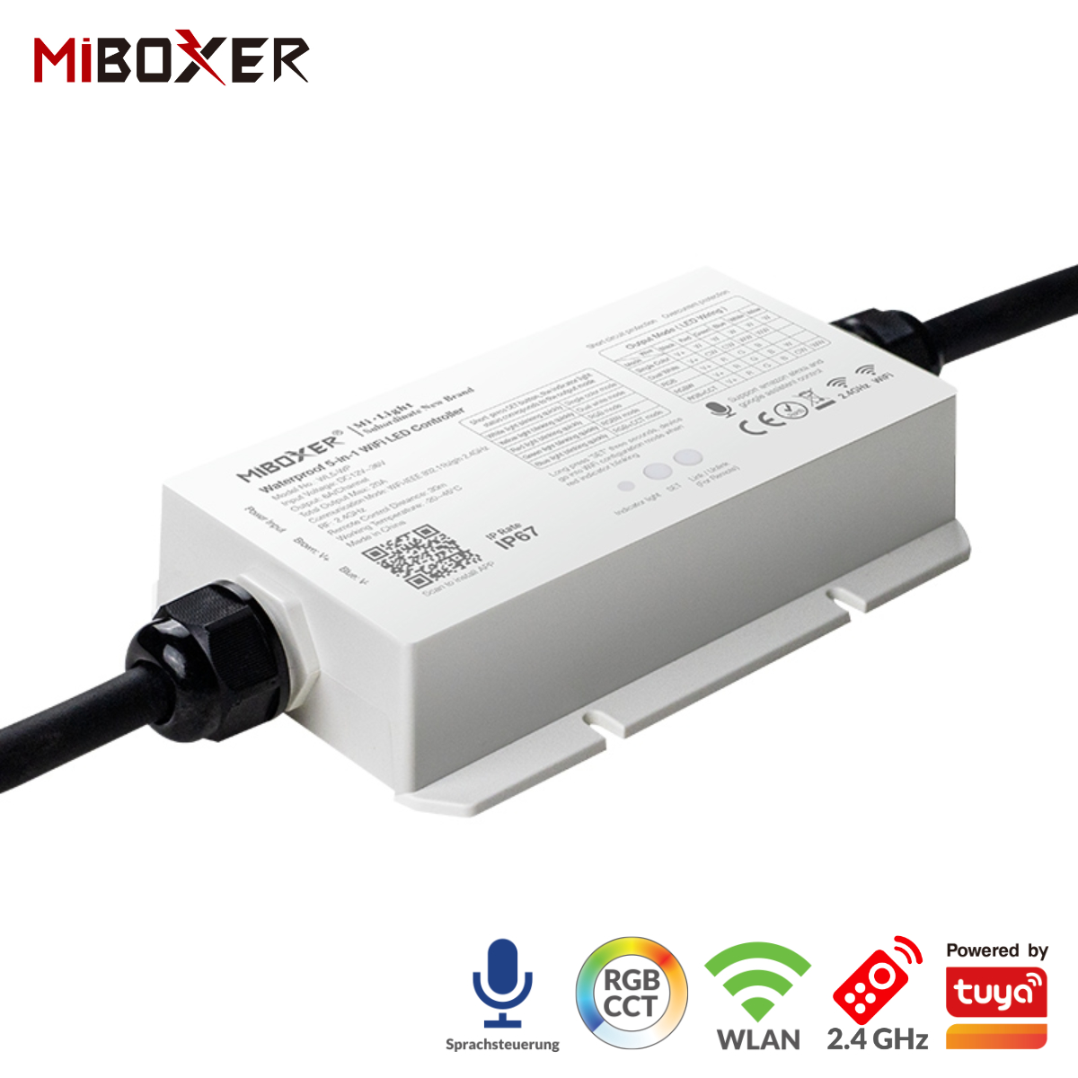 Wasserdichter 5-in-1 Controller | Einfarbig | CCT | RGB | RGBW | RGB-CCT | WLAN + 2,4GHz | Miboxer | WL5-WP
